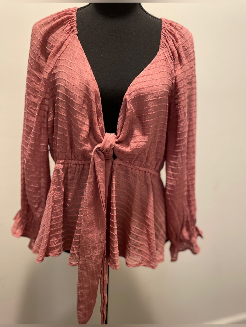 Cupshe Plunging Blouson Sleeve Blouse Size L Dusty Rose Babydoll Coquette Edgy - Picture 4 of 16